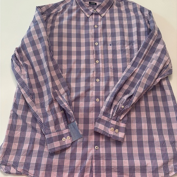 IZOD Pink Blue Plaid Button Down Shirt Men’s 2XLT Long Sleeve Classic Fit - Picture 5 of 6